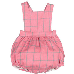 Sal & Pimenta Pink Sorbet & Gray Windowpane Romper 2T 100% Cotton Toddler Girl